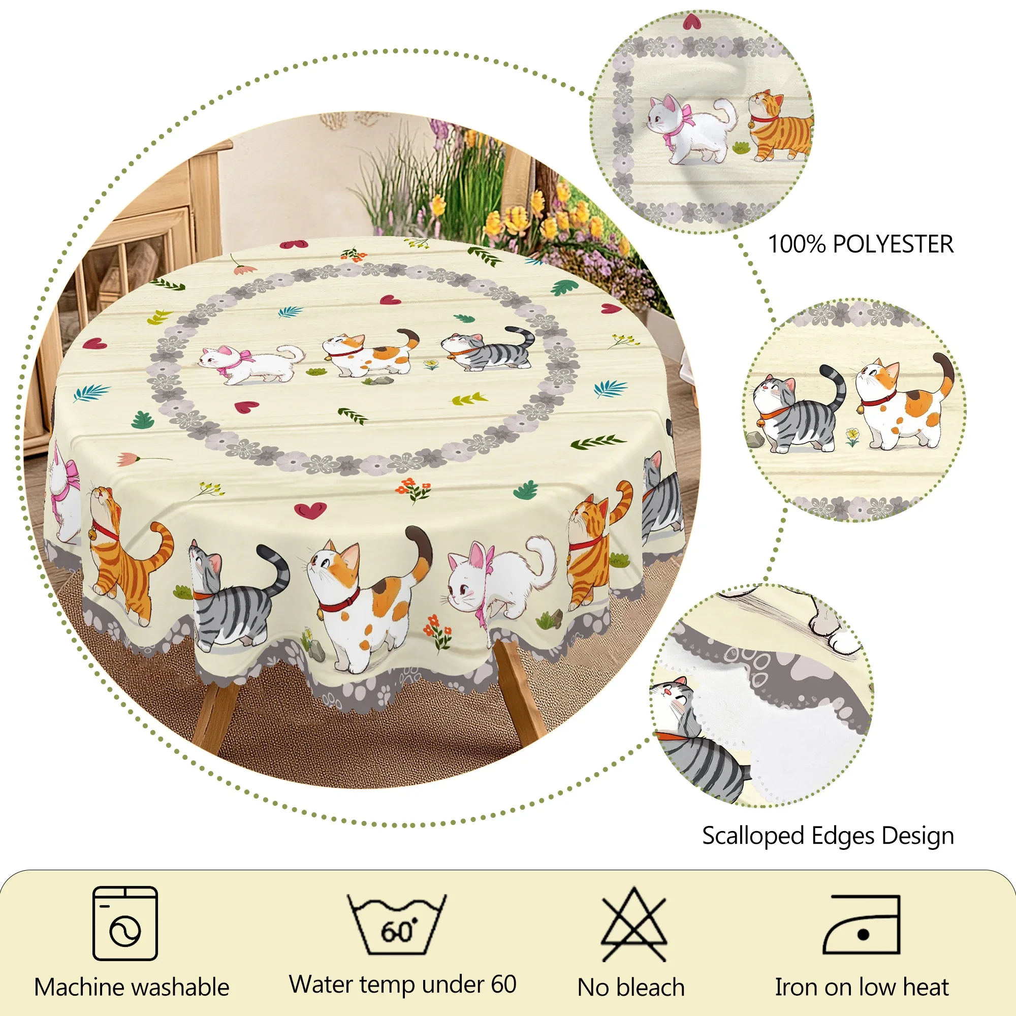مفرش طاولة مطبوع عليه موضوع QW Cat بنمط قطة لطيف، مناسب لتزيين حفلات أعياد الميلاد في الحديقة في الداخل والخارج