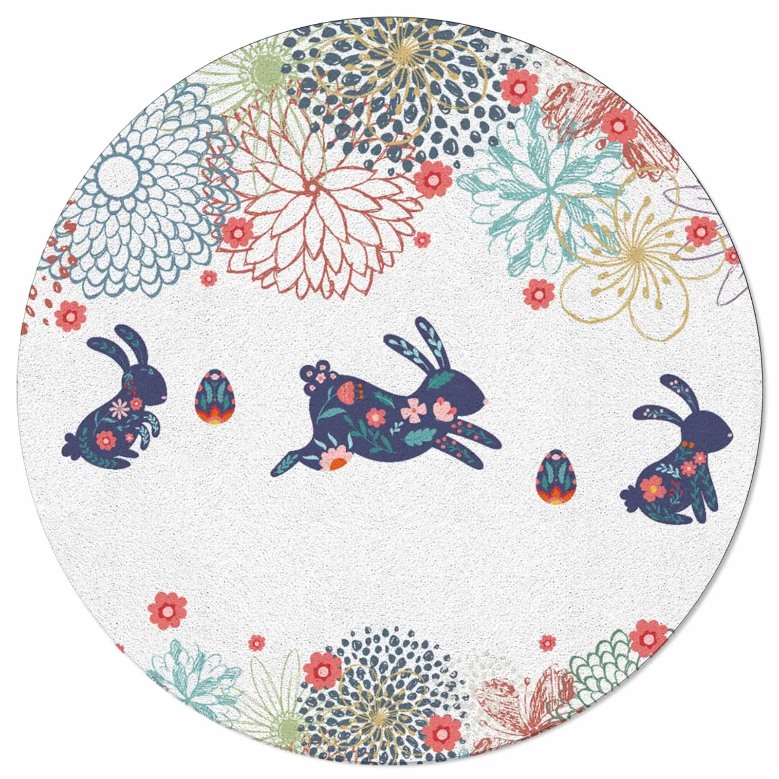 Rabbit Printed Easter Eggs And Flowers Round Area Rug Carpets For Living Room Large Mat Home Bedroom Kid Room Decoration