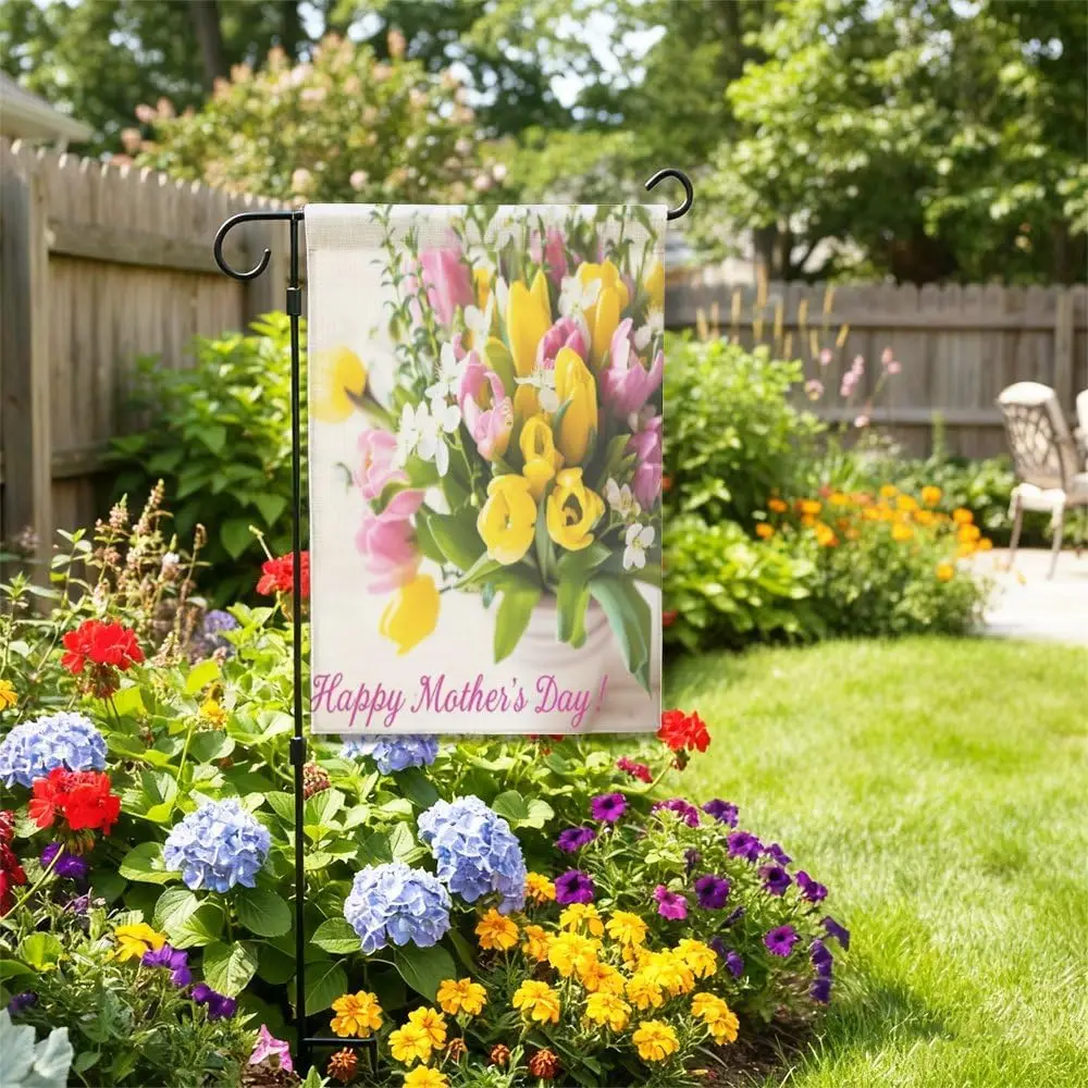 Spring Floral Happy Mother's Day Garden Flags 12X18 Inch Double-Side Linen Gardening Garden Flag For Home Outdoor Yard P AAS