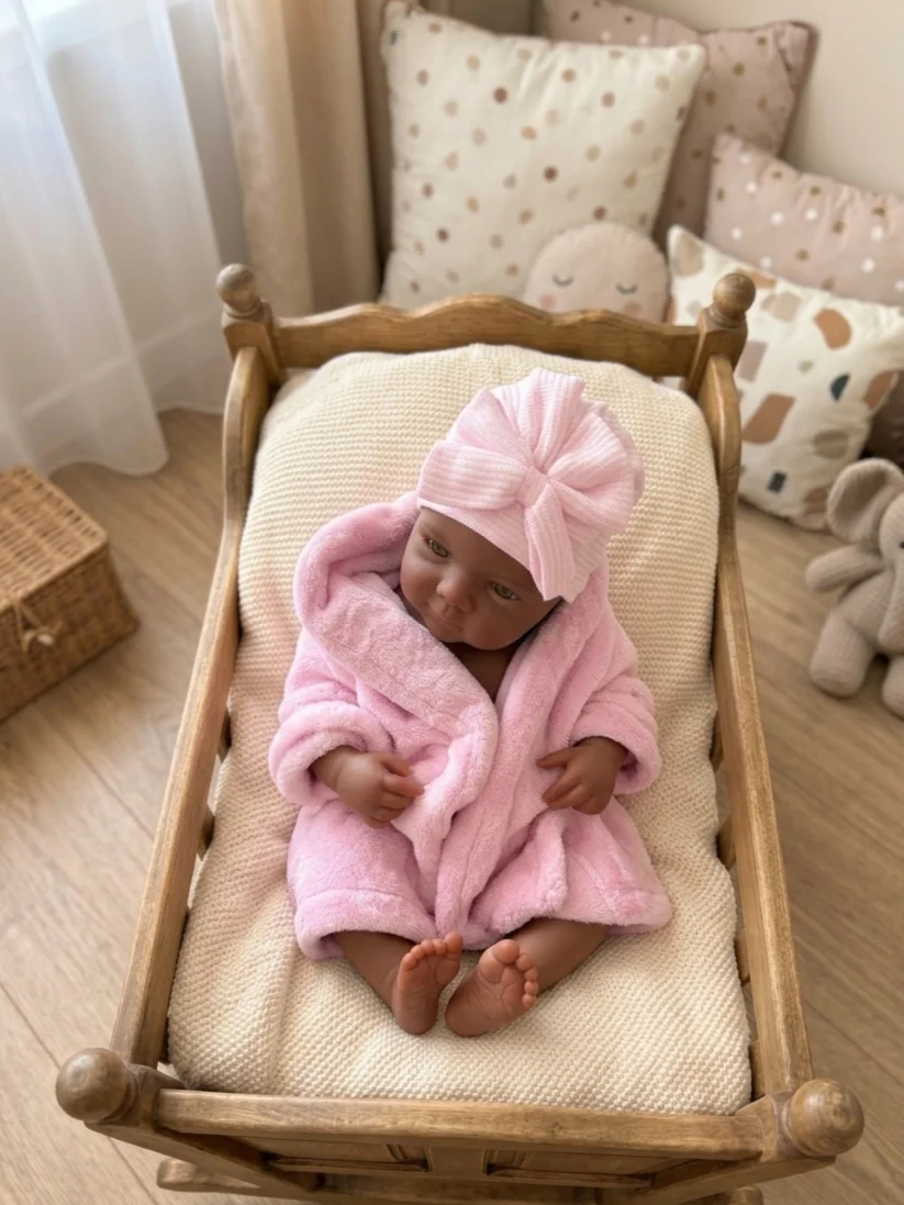 Full Silicone 18in Dark Skin Open Eyes Realistic Collectible Figure, Lifelike Handcrafted Display Model Doll for Art Collection