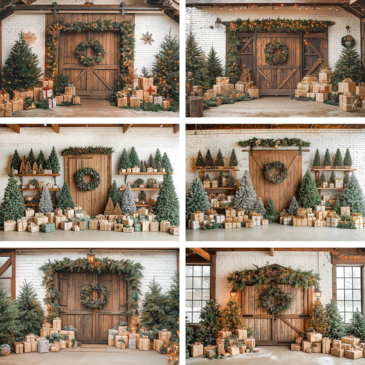 

Christmas Vintage Wooden Door Photography Backdrop Green Xmas Tree Gift Decor Photo Background Kids Portrait Photo Studio Props