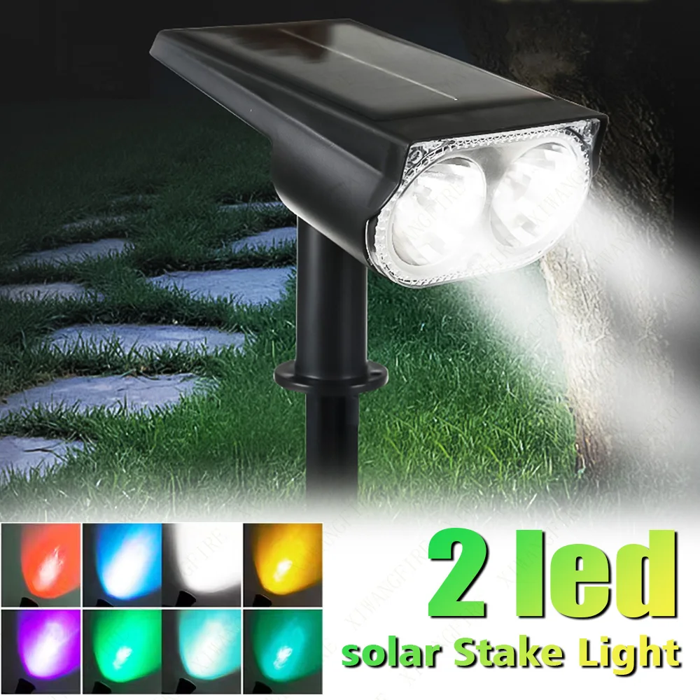 2 LEDs Solar Spotlights Outdoor IP65 Waterproof Spot Lights Brightness Adjustable for Garden Backyard Driveway Patio Law Decor