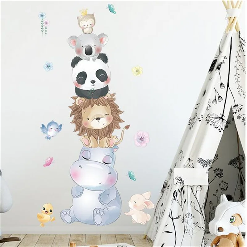 1PCS Cartoon Animal Stacked Arhat Wall Stickers For Children's Bedroom Porch Wall Beautification Decorative Self-Adhesive