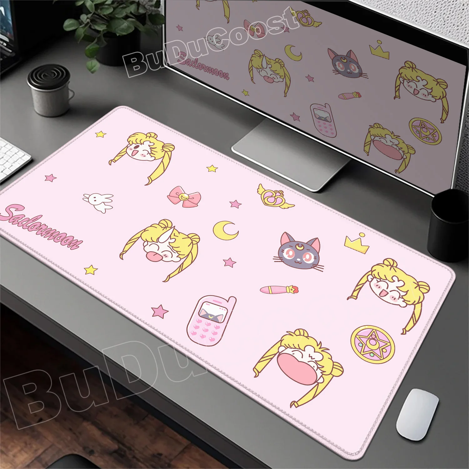 

Pretty Pink Desk Mat Anime Sailor Moon Mouse Pad Pc Gamer Non-slip HD Gaming Keyboard Office Accessories Girl Mice Mats Carpet