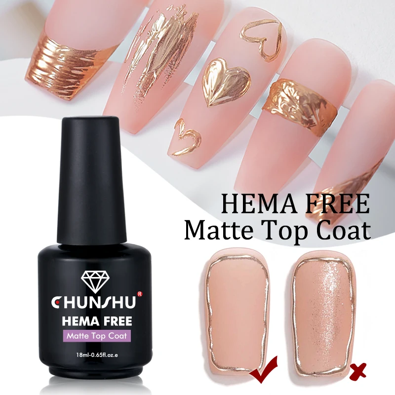 CHUNSHU Hema Free Matte Top Coat No Wipe 18ml Frosted Non Stick Powder Matte Effect Top Gel Nail Polish  Soak Off Semi-Permanent