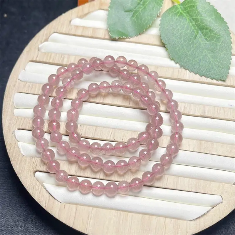 1PCSNatural Strawberry Quartz Triple Circle Bracelet Charms Handmade Fortune Energy Bangle Mineral Woman Amulet Jewelry Gift 6MM