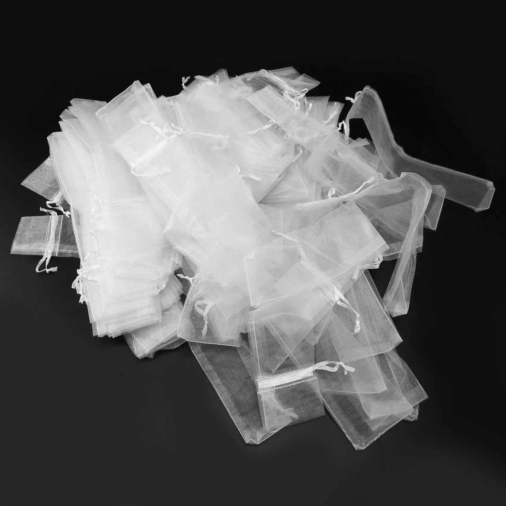 Folding Hand Fan Pouch Drawstring Organza Bags, Saco de bolso para casamento ao ar livre Favor Presente, Pacote 100