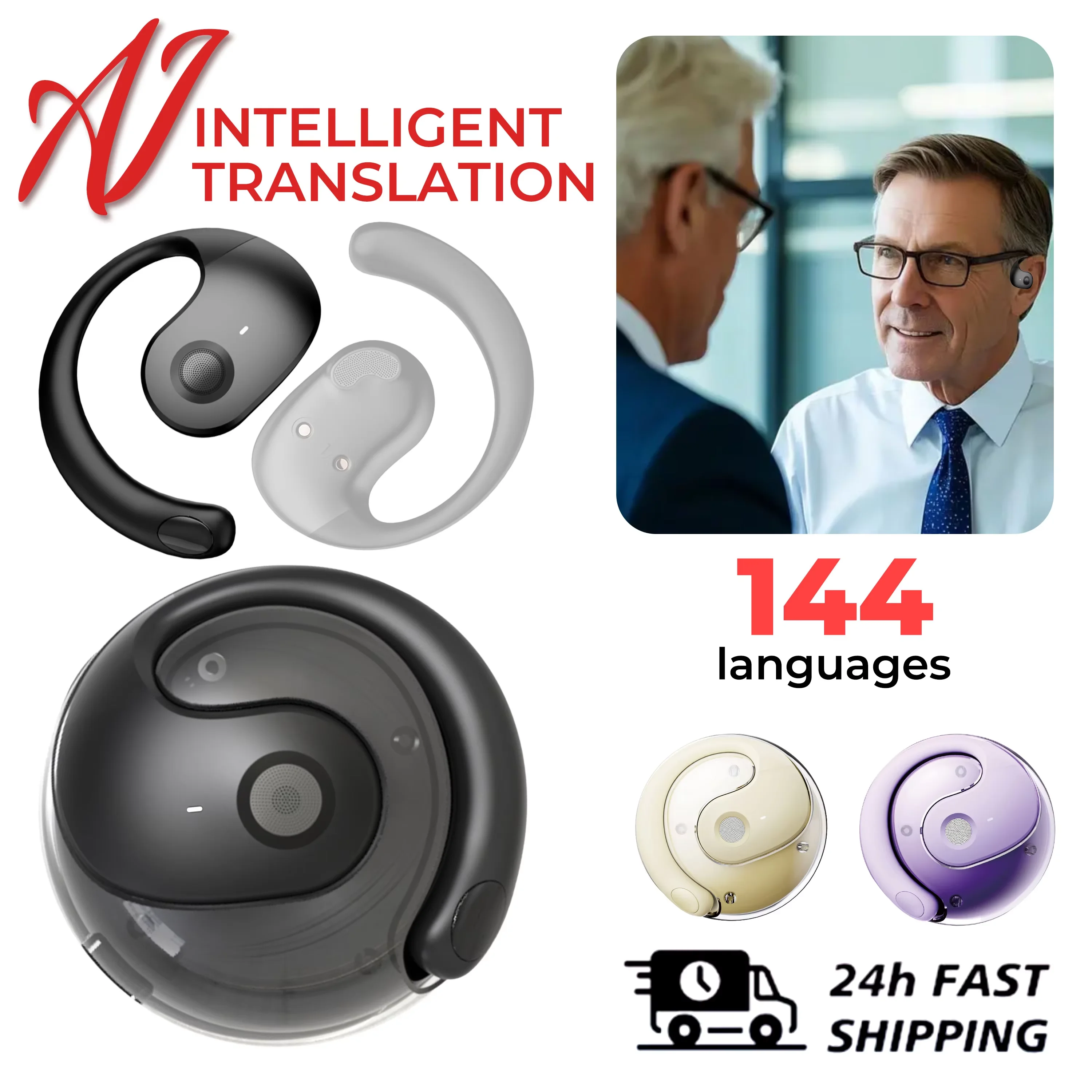 AI Translator Earbuds | 144-Lang Real-Time | Wireless BT | Waterproof | Smart Voice (Please Note the Difference:Trans/Orig )