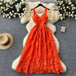 Elegant cut out embroidery lace slip  sweet Dress Summer Beach Vacation Vestidos Slim korean fashion Women dresses