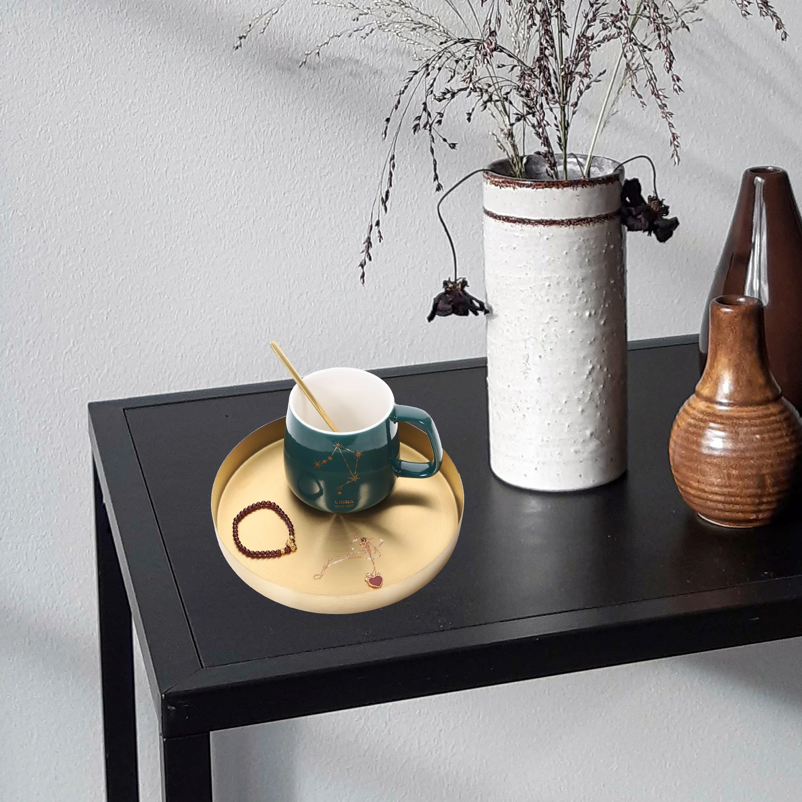 

Metal Storage Tray Round Modern Serving Tray For Jewelry Fruit Dessert Display Organizer Plate Home Hotel Use