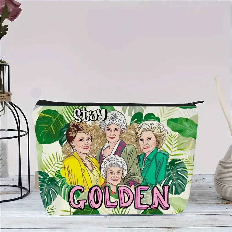 حقيبة مكياج Stay Golden" بنمط الأزهار خفيفة الوزن، ومنظم متعدد الأقسام مع حقيبة مستحضرات التجميل بسحاب للإغلاق ومحفظة للعملات المعدنية