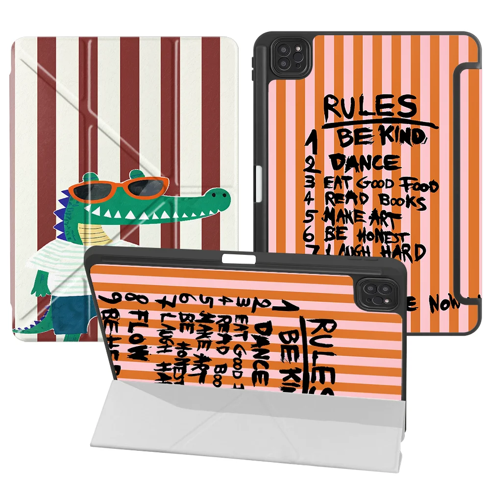 Tablet Case For iPad 12th 9th 11th Pro M4 13 2025 2026 Air 8 M2 M3 3 Mini 7 6 5 10th Gen With Pen Slot Cover Vertical Stripe