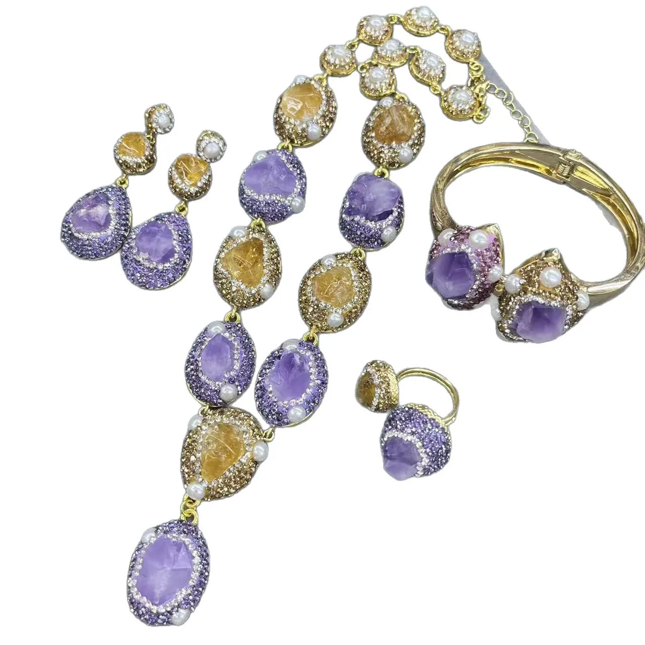 DIY accessories New amethyst set, natural Uruguayan amethyst four-piece set, overseas cross-border popular jewelry color retenti