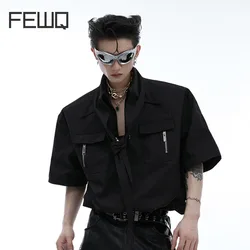 FEWQ Niche Deconstruction Collar Design Shirt Metal Simple Versatile Short Sleeved Solid Color 2024 Male Tops Fashion 24E1534