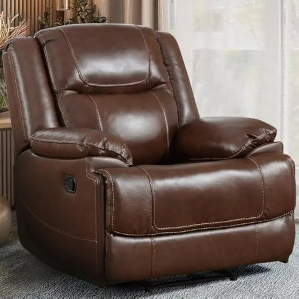 

Genuine Leather Manual Recliner Chair, Reclining Sofa Chair Couch for Living Room, Bedroom Furniture, Meeting Room