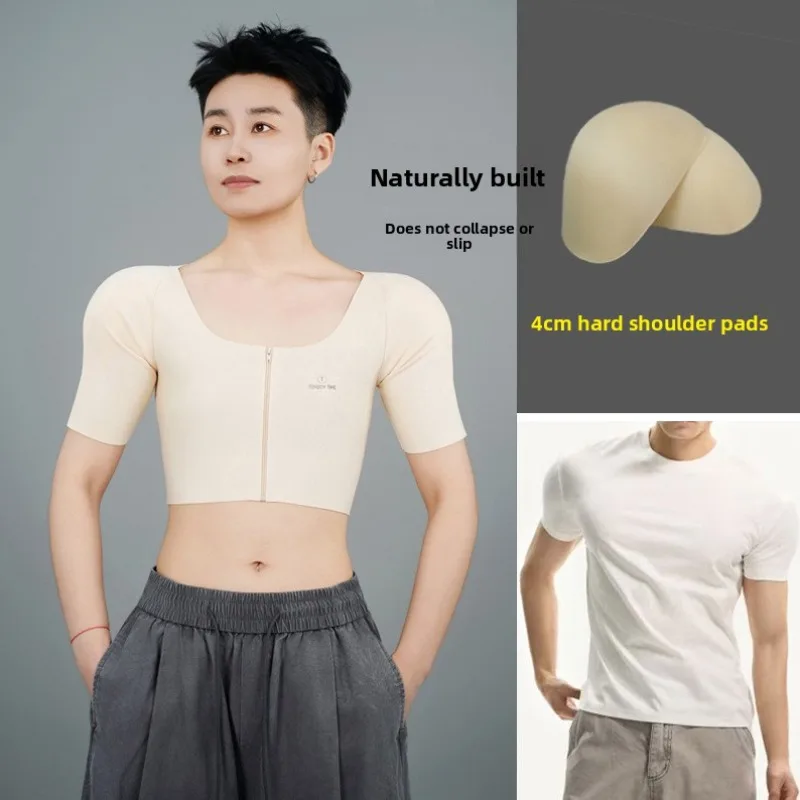 Rainbow Deep V Chest Binder Integrated Shoulder Sleeves Open Side Sport Tank Top Shoulder Pads Bust Minimizing Breathable Soft