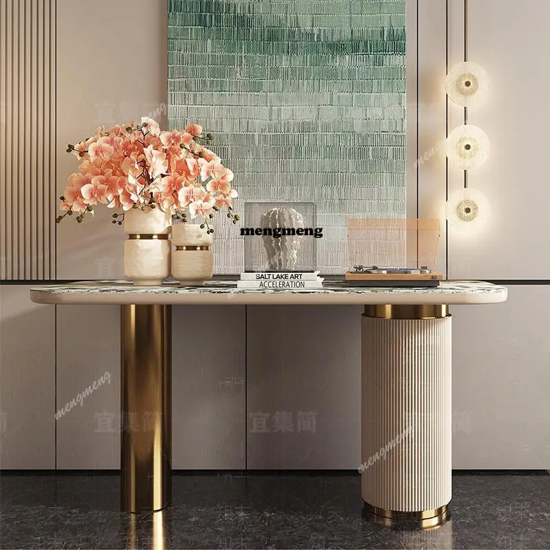 

Italian light luxury marble entrance table sales department corridor strip case high model house end decoration end view table