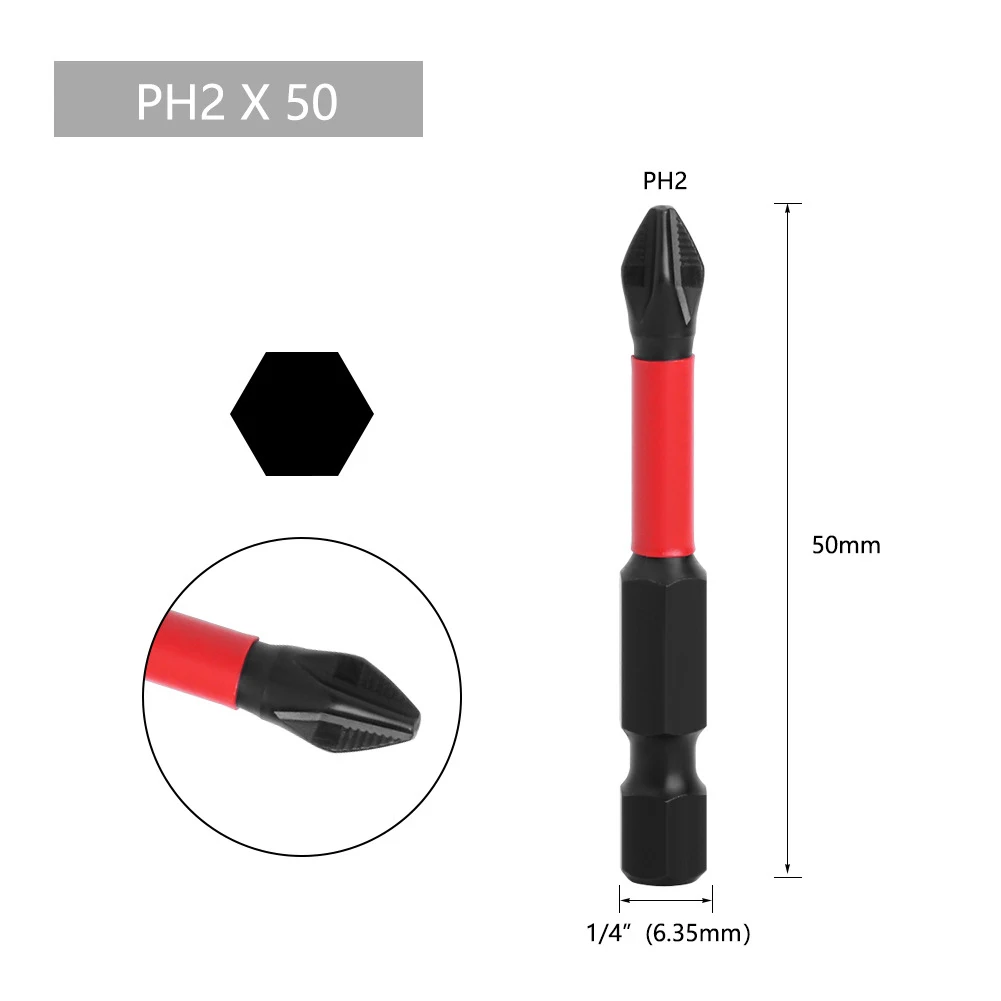 Screwdriver Bits Cross Drill Bit Non-Slip PH2 Power Tools 50mm 70mm 90mm Cross Screwdriver High Hardness Magnetic