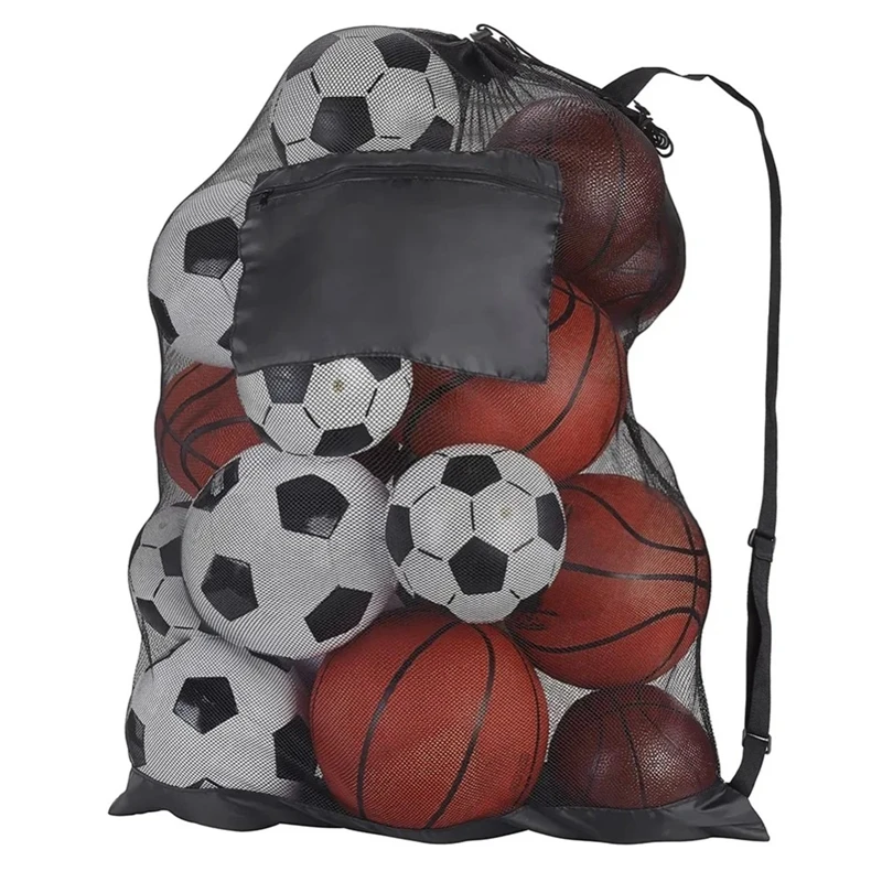 Large Drawstring Visible Mesh Bag with Shoulder Strap, Sport Gear Bag for Storing Basketball, Volleyball, And Swimming Equipment