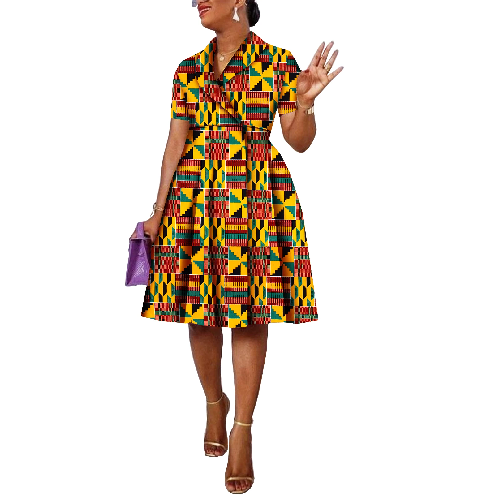 

African Women Dashiki Dress for Fashion Short Sleeve Casual Tribal Tops Attire