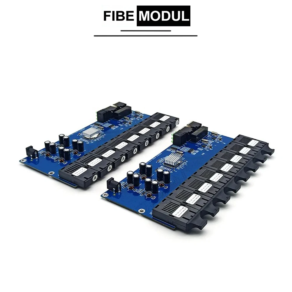 

8 Fiber Port 2 RJ45 Fiber Port Optical Transceiver PCBA Board Gigabit 100/1000M Single Mode Fiber Optic Converter 1310/1550nm