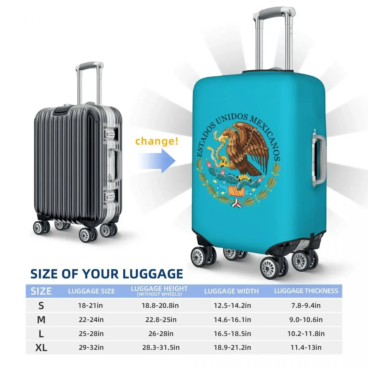 Custom Coat Of Arms Of Mexico Luggage Cover Protector Funny Mexican Flag Seal Travel Suitcase Protective Cover for 18-32 Inch