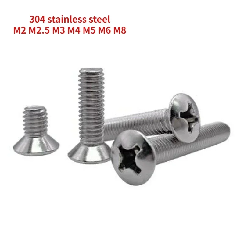 20/50/100/200pcs M2 M2.5 M3 M4 M5 M6 M8 GB820 A2 304 Stainless Steel Cross Phillips Raised Countersunk Head Half Oval Bolt Screw