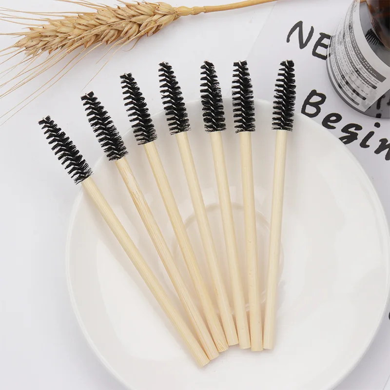 50 Stück Wimpernbürsten mit Bambusgriff, Mascara-Applikatoren, Wimpernverlängerungsbürsten, Augenbrauenbürsten, Spoolie-Bürsten, Make-up-Tools – Detail 4