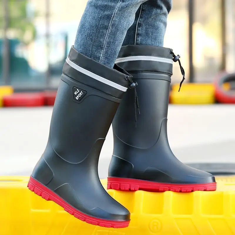 

Biker Mid Calf Motorcycle Young Men's Rain Boots Designer 2025 Waterproof and Non-slip Rubber Low-heel Pvc Outdoor Male Shoes