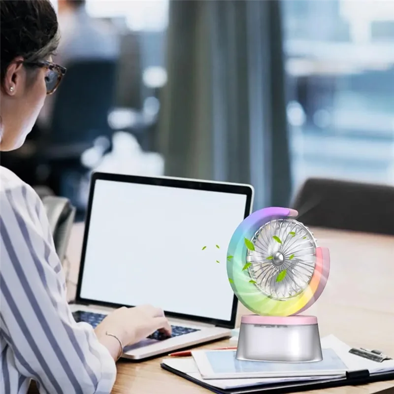 Top Sale LED Fan Battery Powered Quiet Fan Portable Humidifying Fan With 600Ml Tank 3 Speeds Adjustable USB Rechargeable Fan