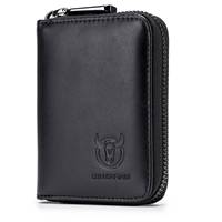 BULLCAPTAIN Leather Men Wallet Card Pack Zipper Card Case Holder Credit Card Bag Short Coin Purse Black