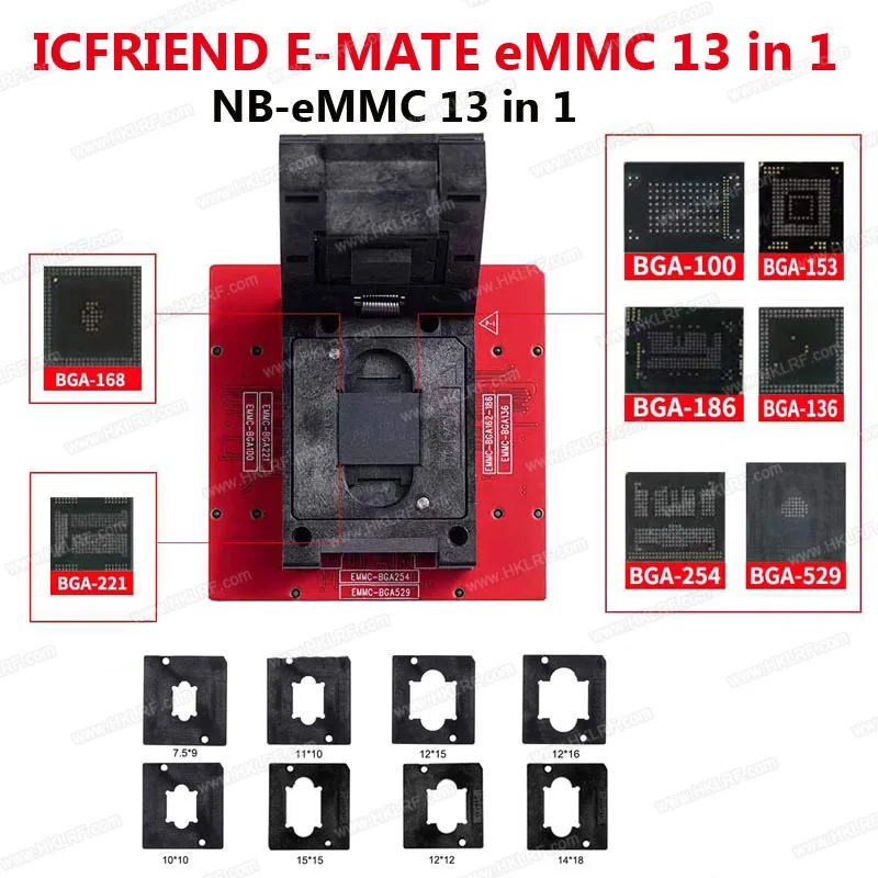 2025 newest nB-EMMC 13 in 1  ICFriend E-Mate X 13in1 EMMC BGA100 BGA136 BGA153 BGA168 BGA186 BGA221 BGA254 BGA529
