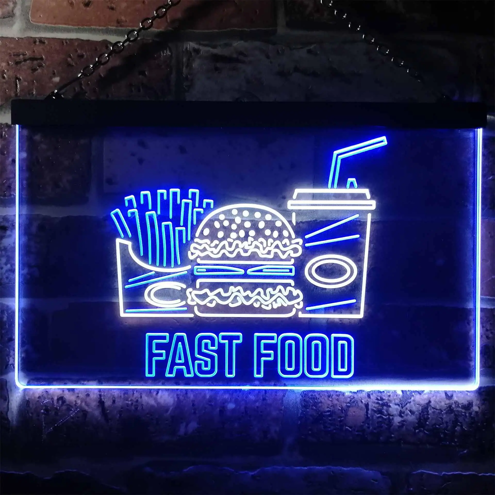 

Fast Food. Burger Fries Cola Dual Color Led Neon Sign st6-i3267