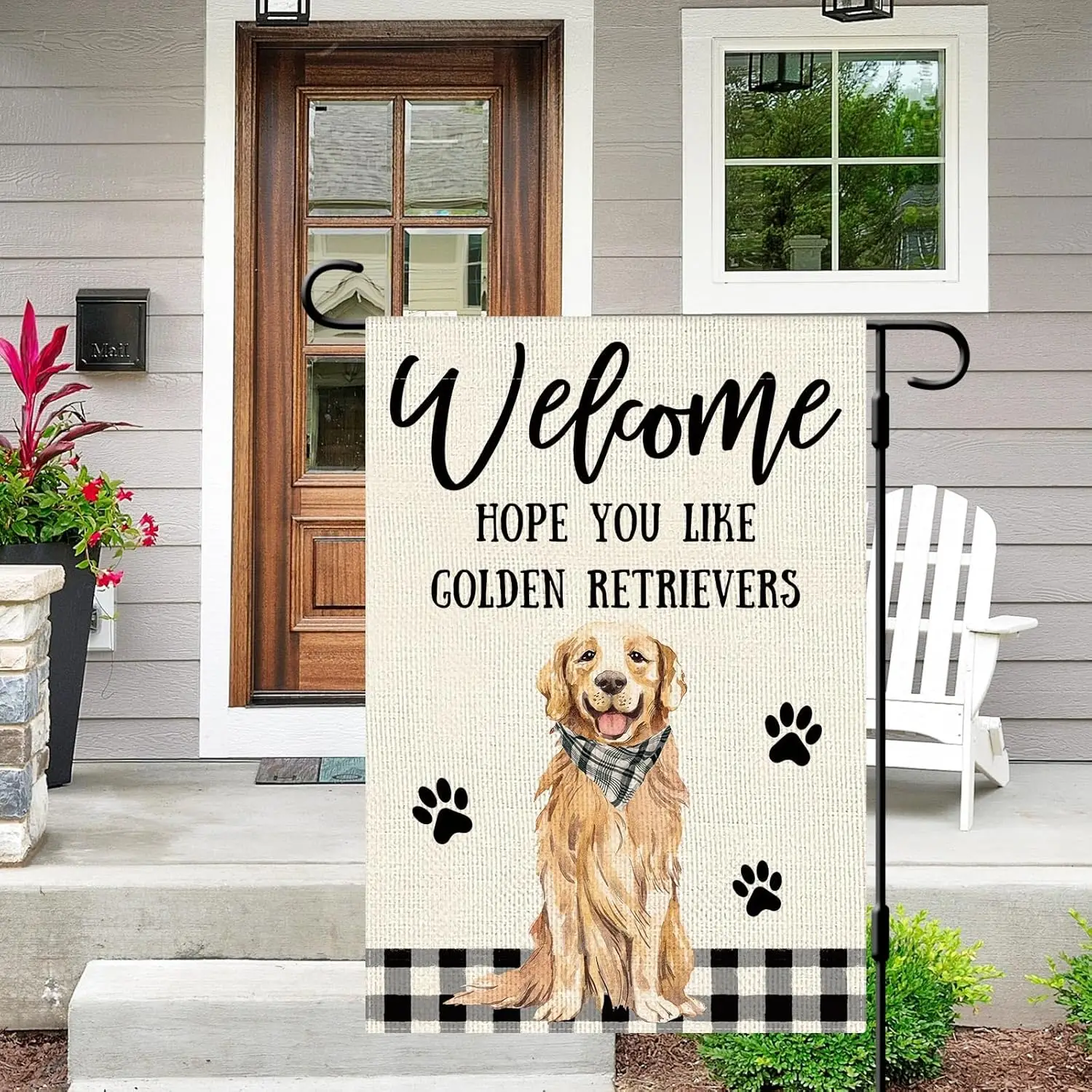 DLZDN Welcome Hope You Like Golden Retrievers Garden Flag 12×18 Inch Double Side Vertical Burlap Farmhouse Yard Sign Outdoor MMZ