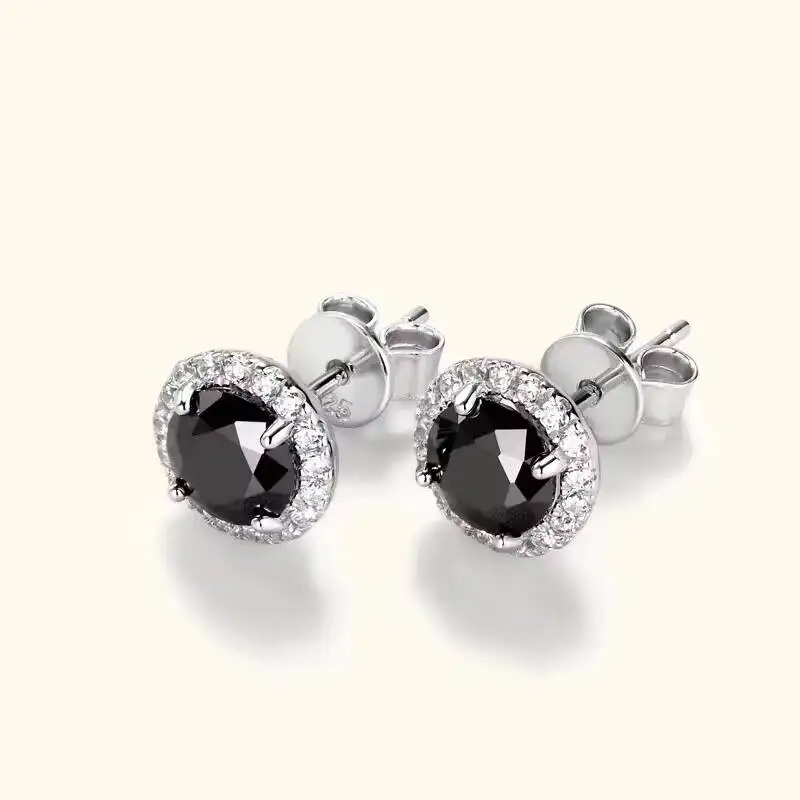 0.5-1 Carat 925 Sterling Silver Moissanite Earrings Women Fashionable Trendy Design Elegant Temperament Black Bag Luxury Niche