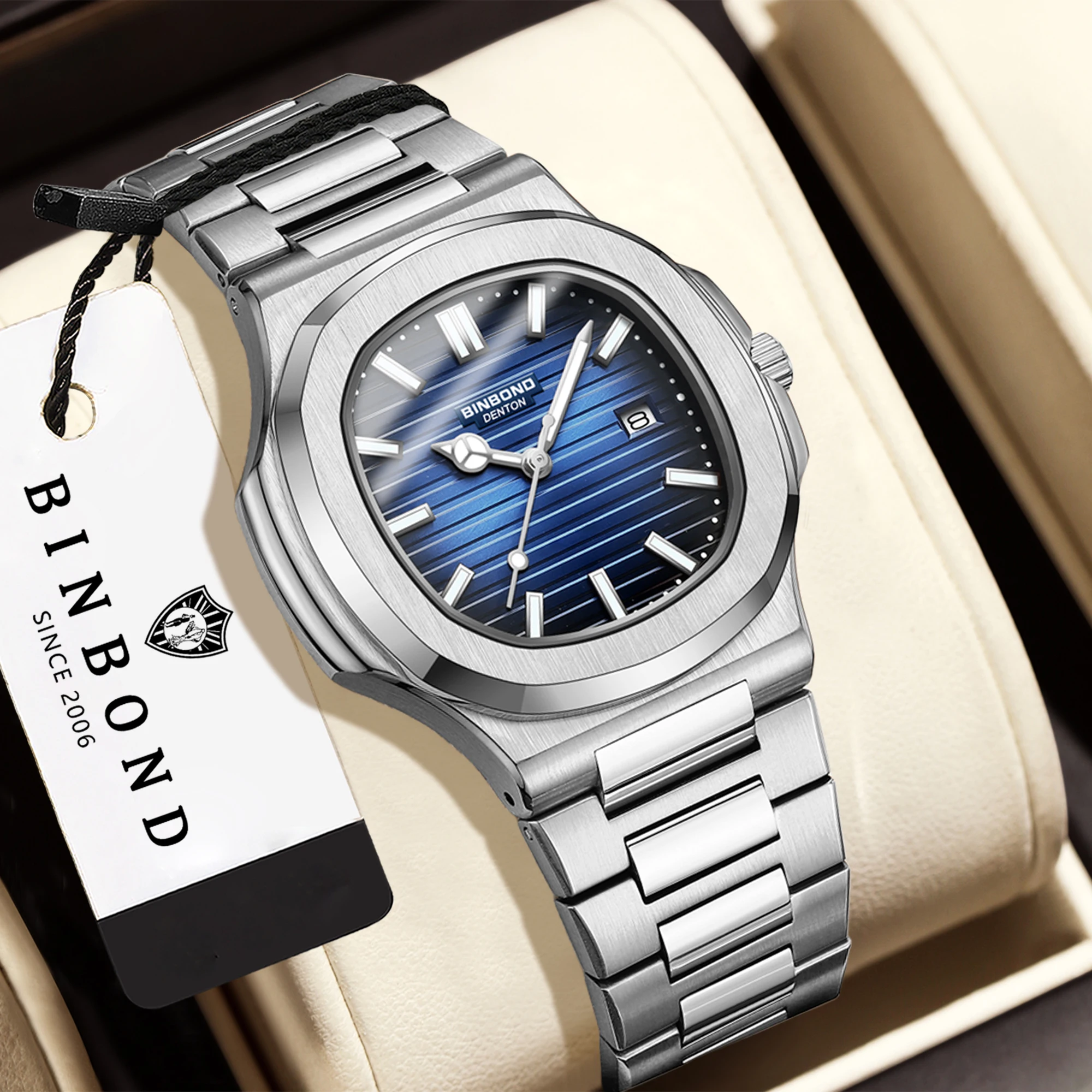 BINBOND Orginal Accurate Quartz Watches For Men Luxury Sturdy Waterproof Luminous Auto Date Stainless Steel Reloj
