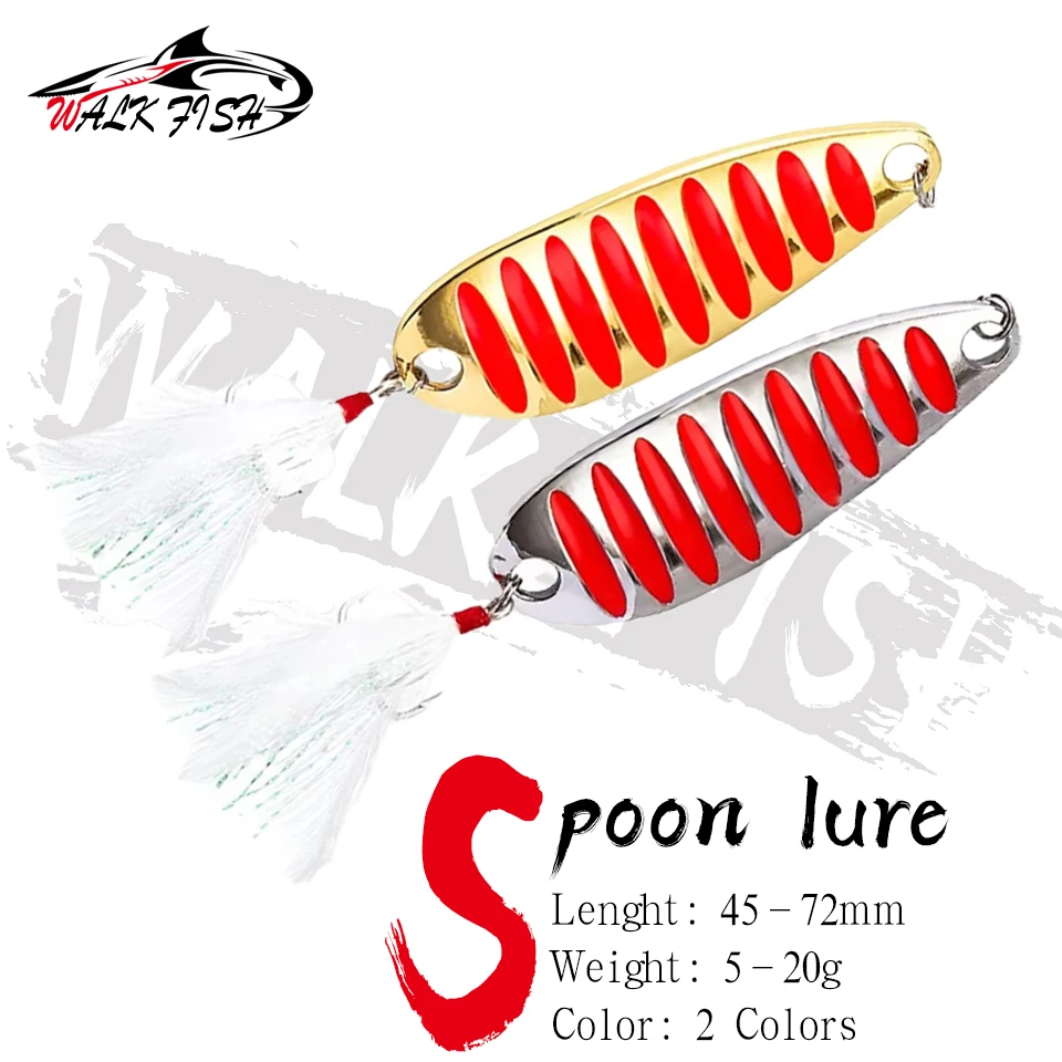 WALK FISH 5g 7g 10g 15g 20g Angellöffel-Köder Gold Silber Mit Feder Angellöffel Harte Köder Metallköder Pesca Angelzubehör