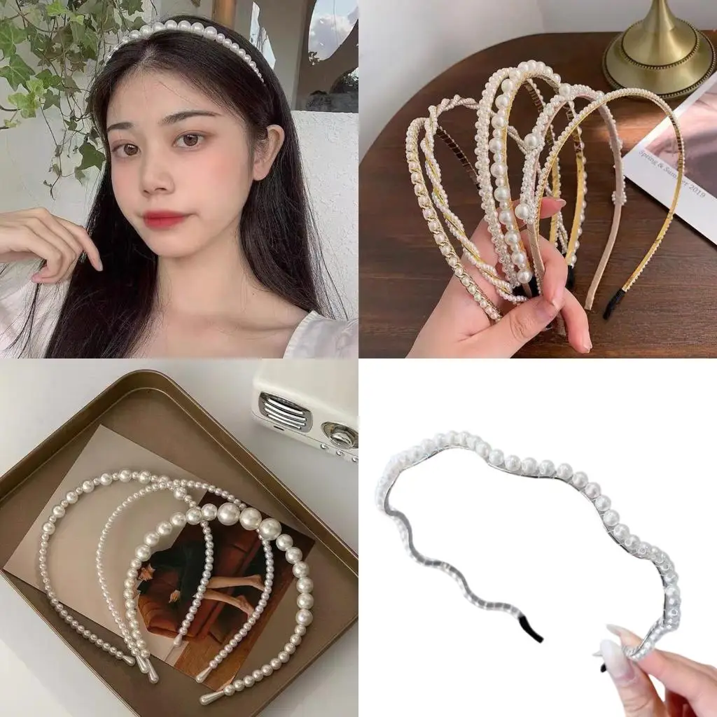 

Korean Styles Acrylic Rhinestones Hairband With Faux Pearls Decoration Secure Grip Lightweight For Prom Event