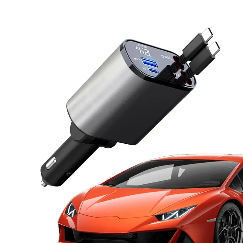 Auto Smoke Lighter 4 In 1 Car Power Adapter With Retractable Cable 100W Car USB Charger Multi Port Universal Cars Lighter