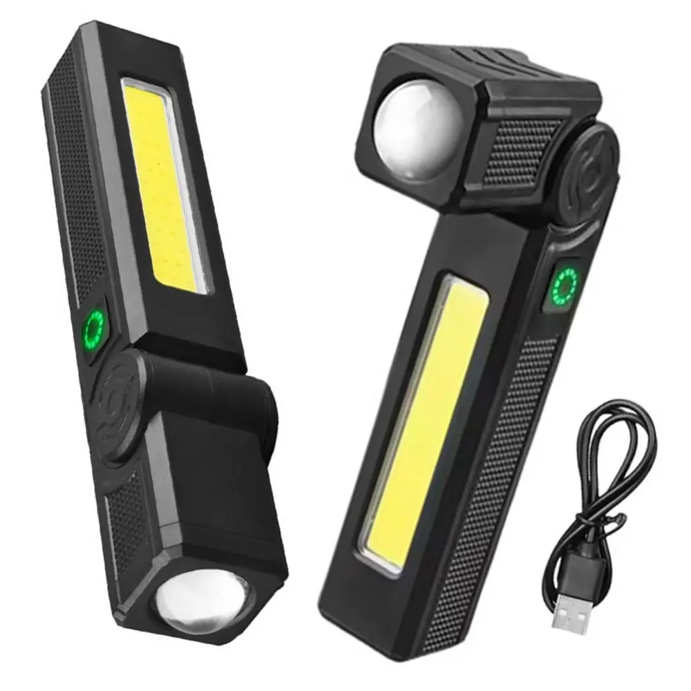 

USB Rechargeable COB LED Work Light Magnetic 120° Rotatable Emergency Light Folding Portable Flashlight Car Repair