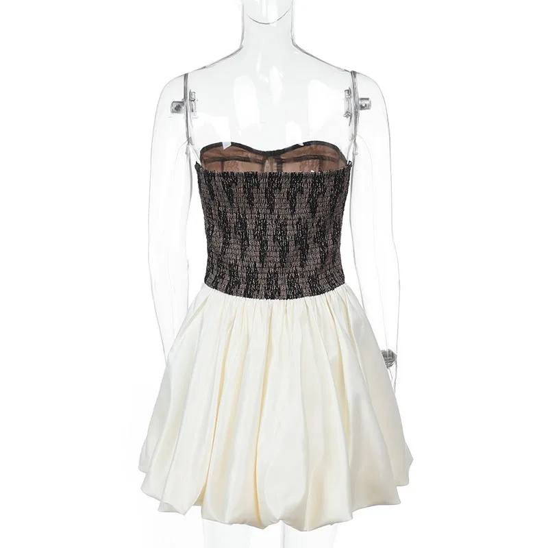 DSMTRC New Club Party Women Off Shoulder Mini Dress Splice Lace Strapless Dresses Female Sexy Slim Contrast Color Folds Vestidos