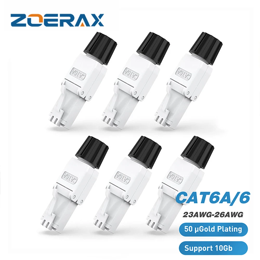 ZoeRax RJ45 Cat6A Cat7 Cat8 Connectors Tool-Free Reusable Shielded Ethernet Termination Plugs for 23AWG SFTP UTP Cable 1PCS