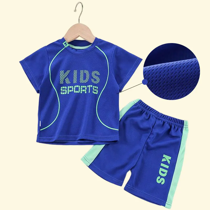 2PCS Kids Sports Children\'s Sets Quick Drying Sportswear Basketball Clothes Breathable Summer Cloth T-shirt Clothing Boys Girls