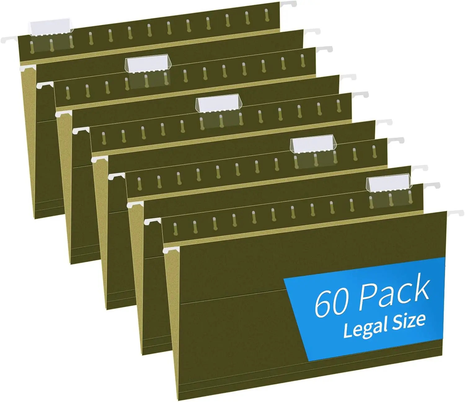 

60 Pack Reinforced Hanging Folders Legal Size for Bulky Files, Adjustable Tabs, Green Filing Cabinet Organizer