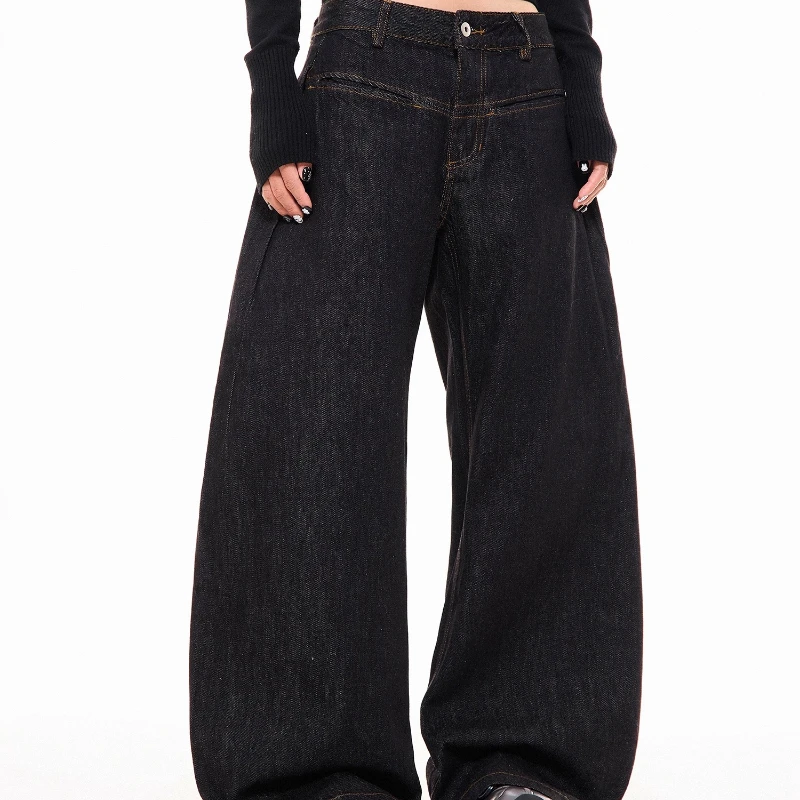 American Retro Design Black Women's Jeans 2025 Autumn New Sweet Cool Loose Versatile Slimming Wide-Leg Trousers Ladies