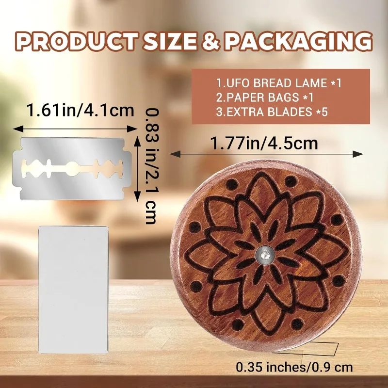 Bread Lame Sourdough Scoring Tool,Wooden Dough Scoring Knife with 5 Razor Blades,Ergonomic UFO Bread Lame Knives Baking Tool Set