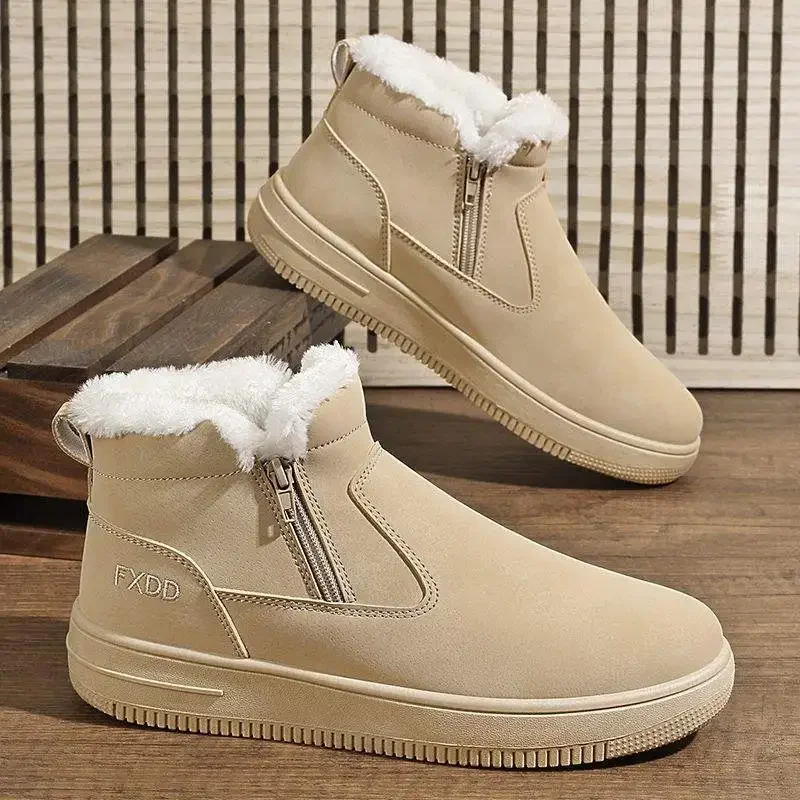 

Мужские зимние зимние ботинки, утепленная флисовая подкладка, хлопковая обувь с хлебом и защитой от холода, теплая резиновая подошва, ботильоны на плоском каблуке