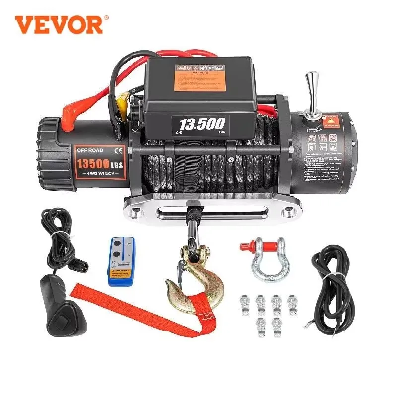 Cabrestante eléctrico de 12V y 13500 libras, cuerda de remolque sintética de 27M/92 pies, elevador de árboles para remolque de coche 4x4, ATV,