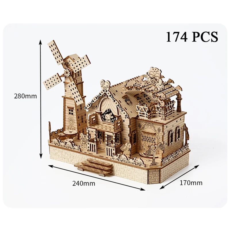 DIY 나무 풍차 동물 코티지 3D 퍼즐 소형 모델 키트 친구를위한 퍼즐 생일 선물