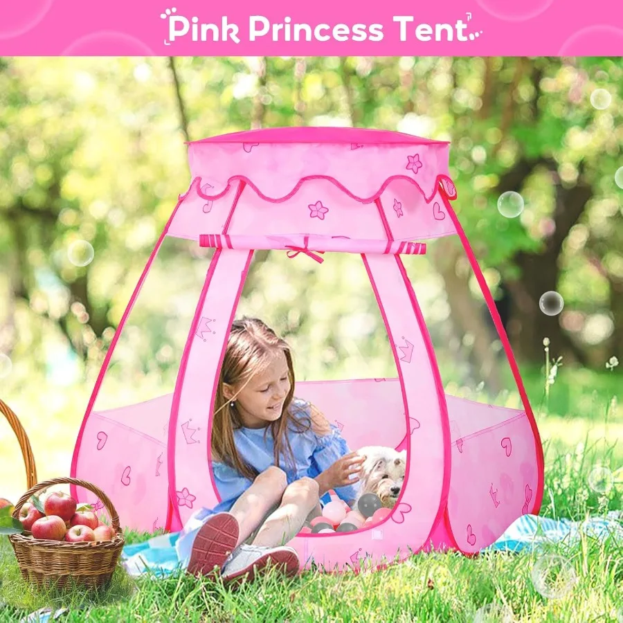 Baby Ball Pit for Toddler with 50 Balls Pop Up Play Tent for Girls Princess Toys for Indoor Outdoor Playhouse with Carry Bag